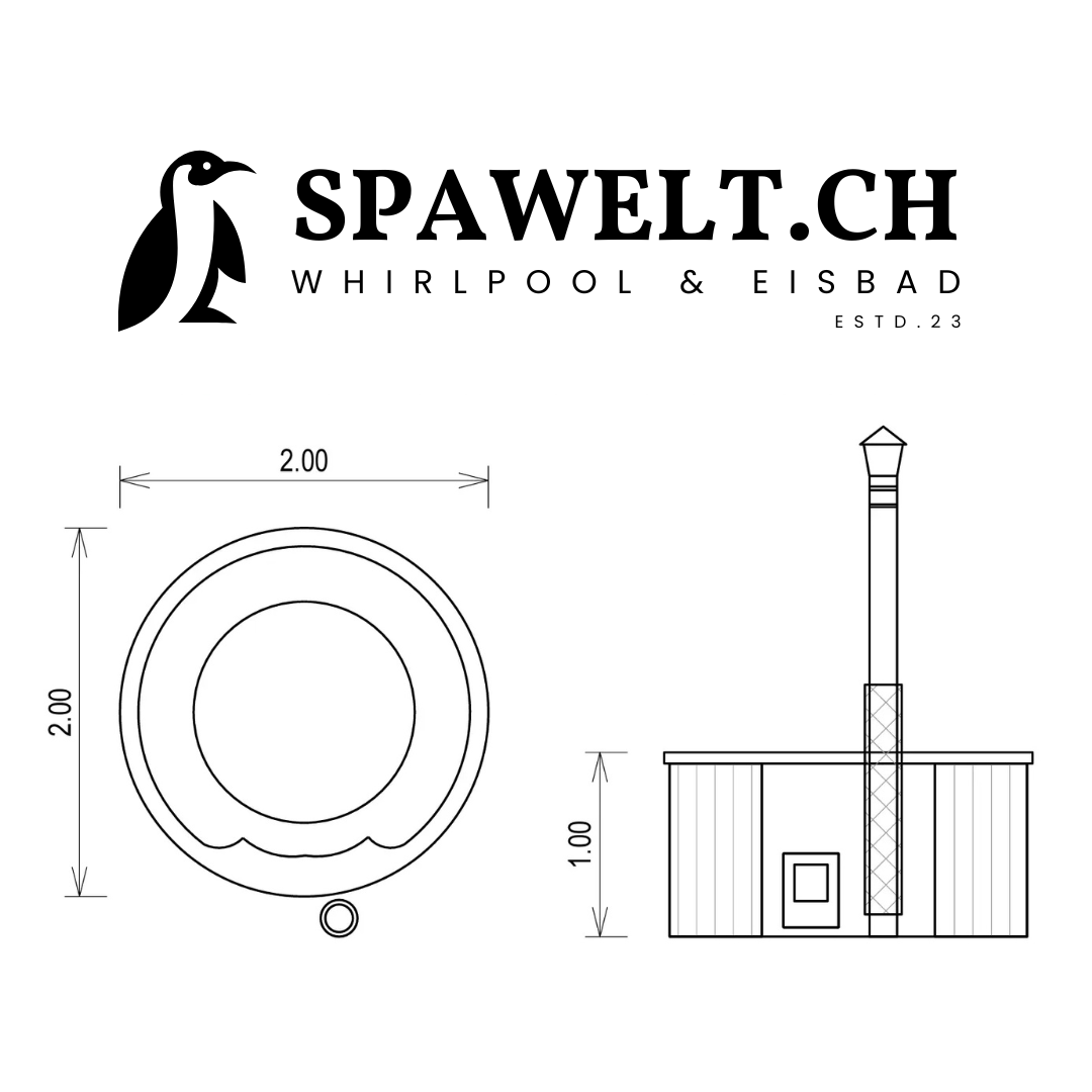 Hot Tub, Jacuzzi holzbefeuert Narvik 200x200cm