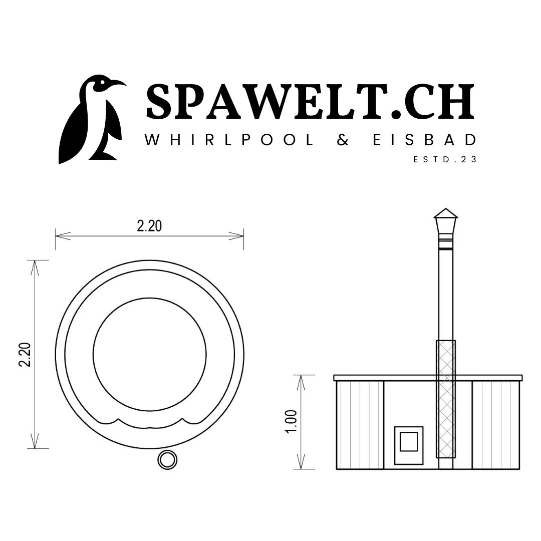 Hot Tub, Jacuzzi holzbefeuert Narvik 200x200cm