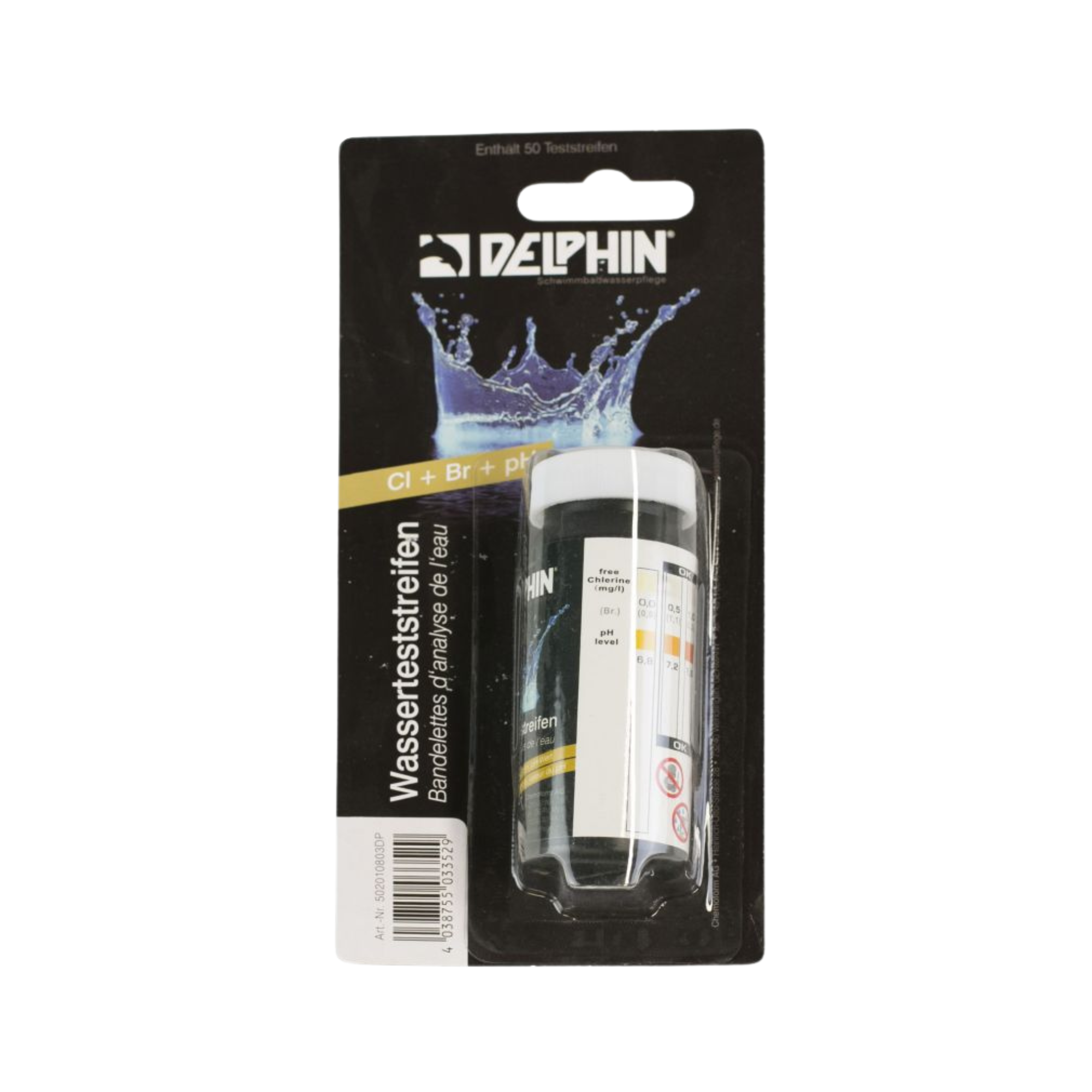 Delphin Wasserteststreifen 3 in 1 pH/Chlor/Brome/Alkalinität, 50 Streifen
