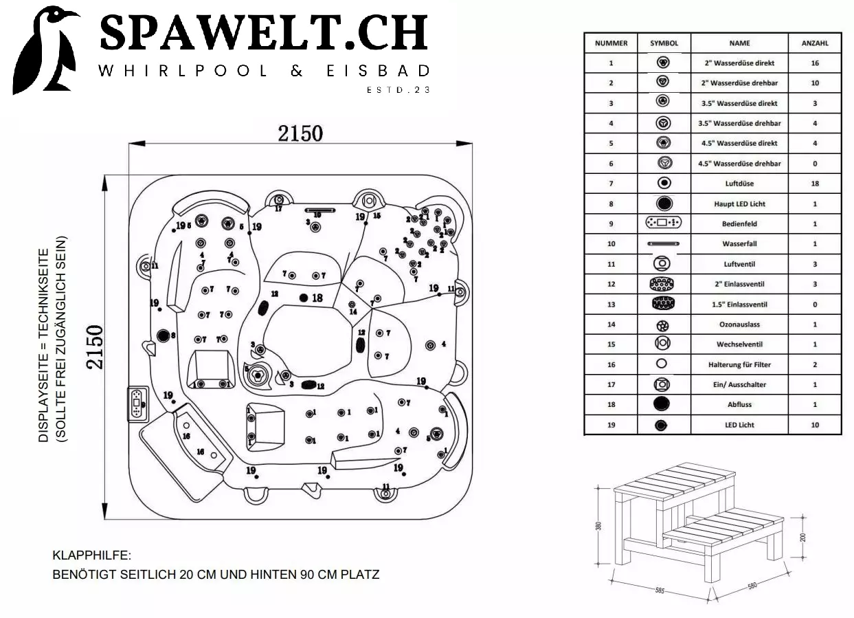 Luxus Outdoor Whirlpool - American Whirlpool - Farblichttherapie mit 24 LEDs